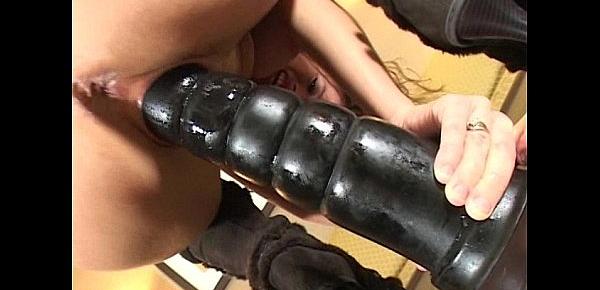  Sunny rips open her pussy with thick black brutal dildo